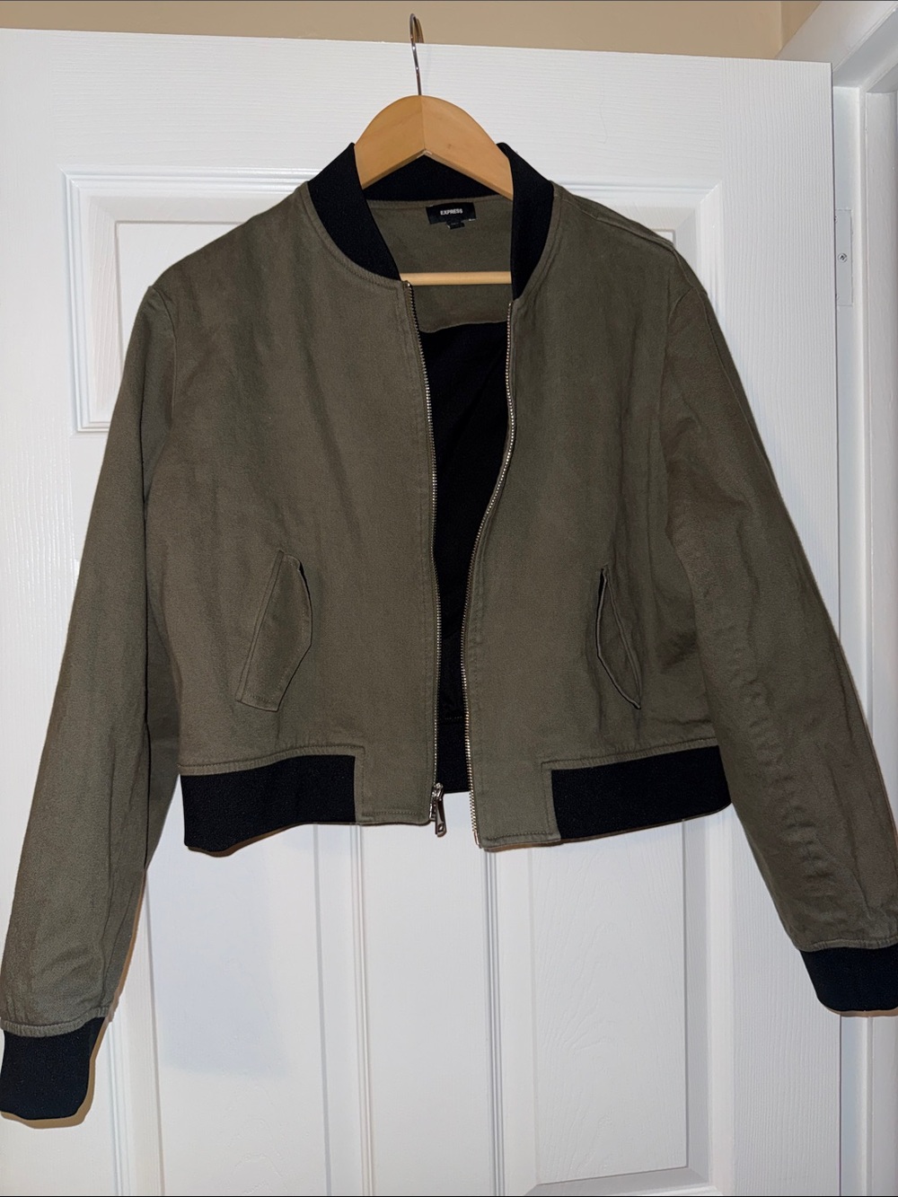 Express Olive Cropped Bomber Jacket